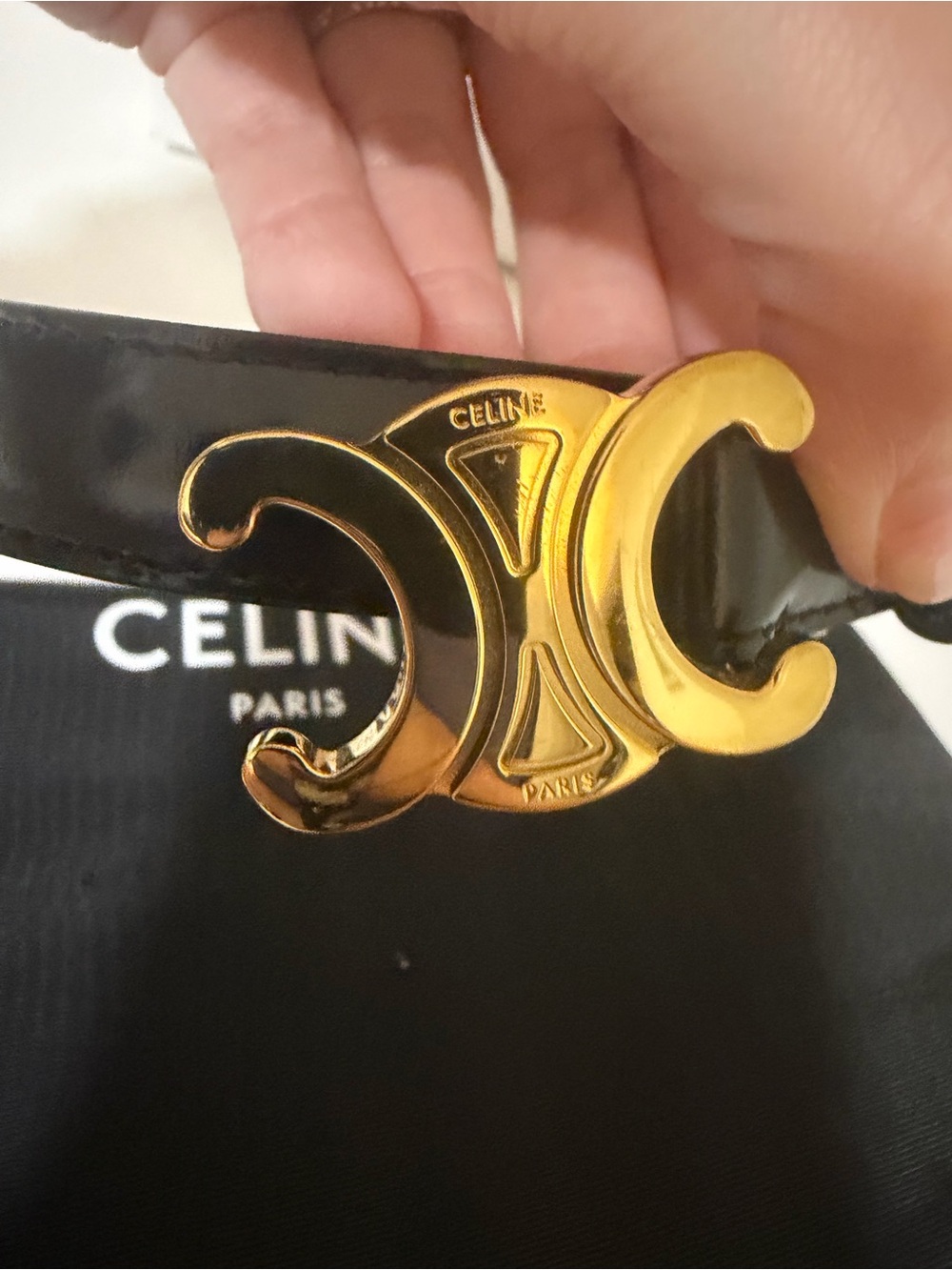 Celine Black Leather Belt with Gold Triomphe Buckle - Picture 3 of 8